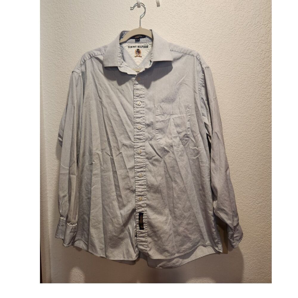 Tommy Hilfiger Men's Light Blue Check Long Sleeve Shirt Size 16-34